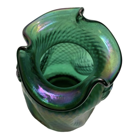 Antique 1900s Pallme-Konig Art Nouveau Green Iridescent Art Glass Vase Austrian - Picture 8 of 10